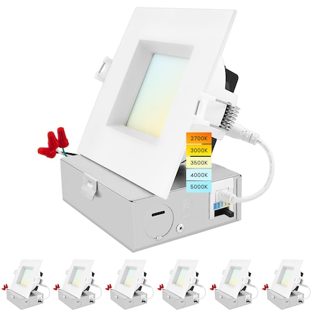 Luxrite 4 Inch Square LED Recessed Downlights 5CCT 2700K-5000K 15W 1300LM Dimmable Wet Rated IC Rated, 6PK LR22640-6PK